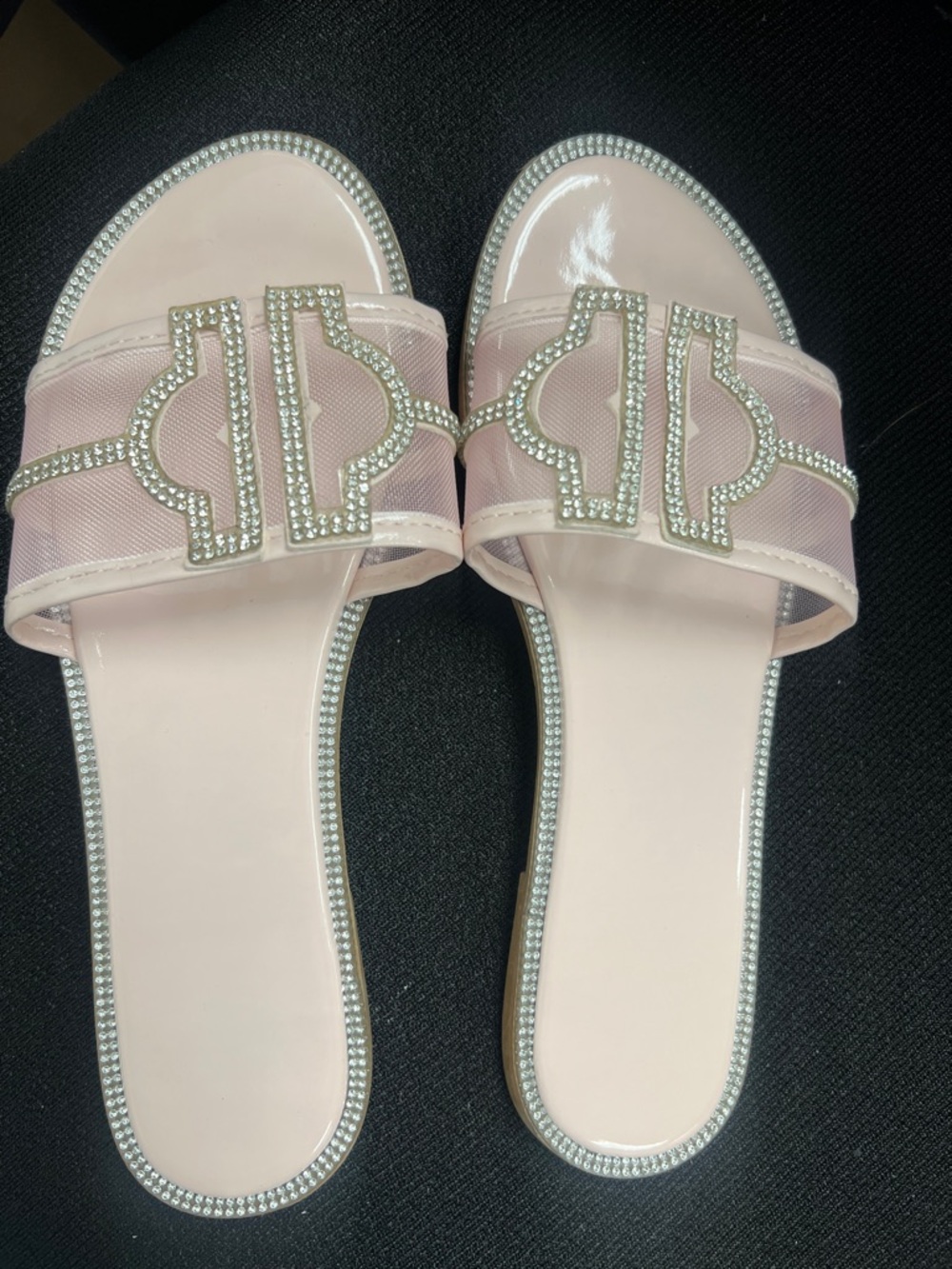 Women's Pink Crystal-Trim Slide Mules